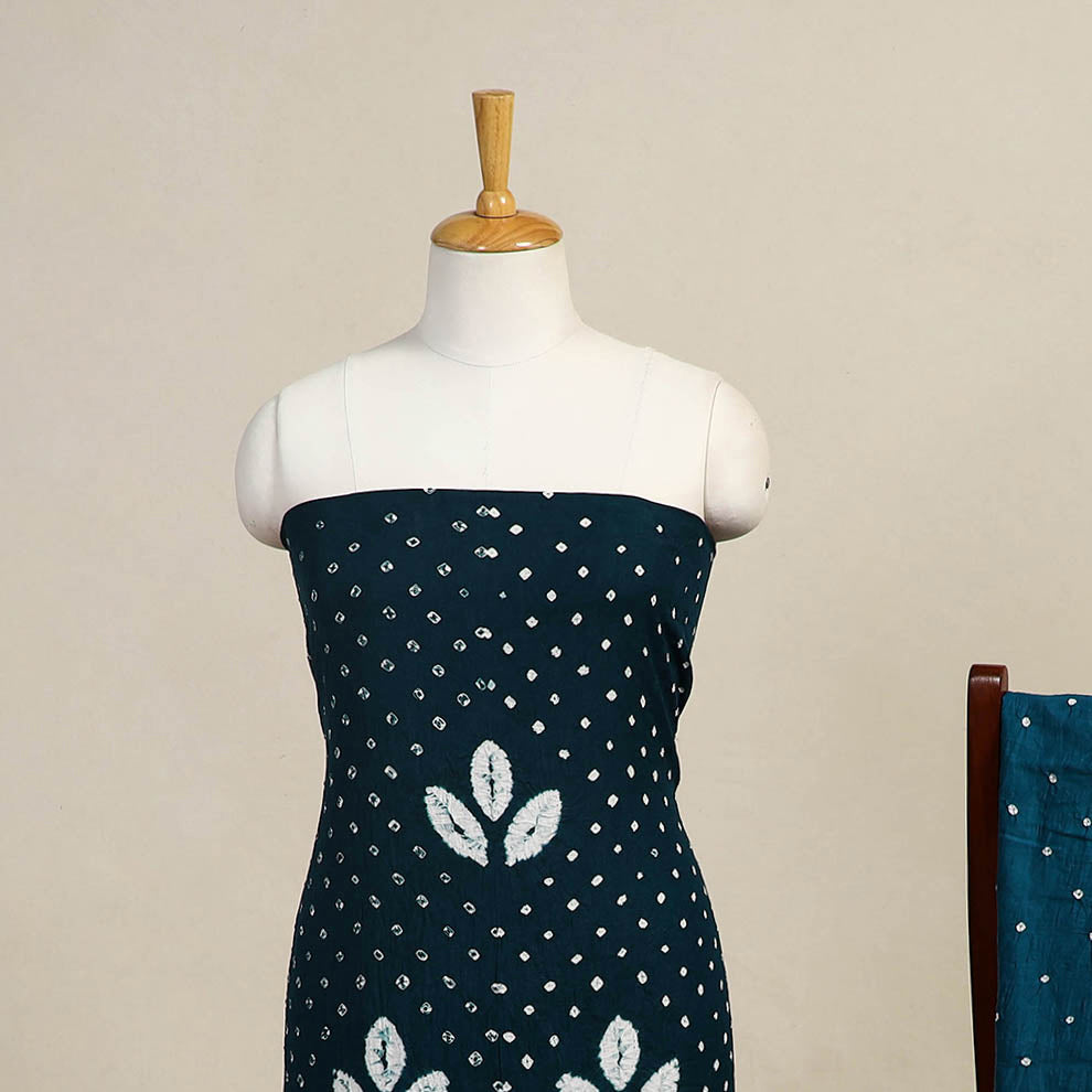 Blue 3pc Kutch Tie-Dye Satin Cotton Bandhani Dress Material