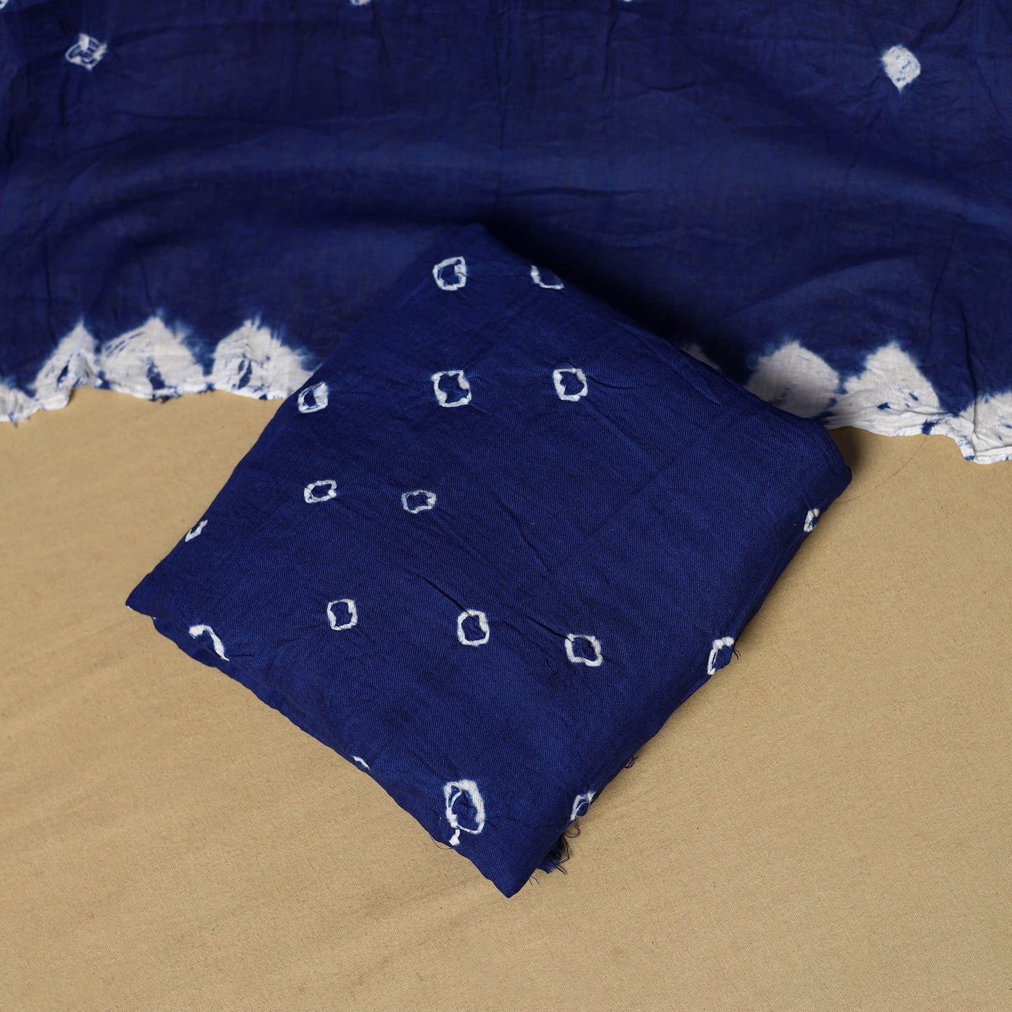 Blue - 3pc kutch tie-dye satin cotton bandhani unstitched