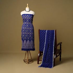 Blue - 3pc kutch tie-dye satin cotton bandhani unstitched