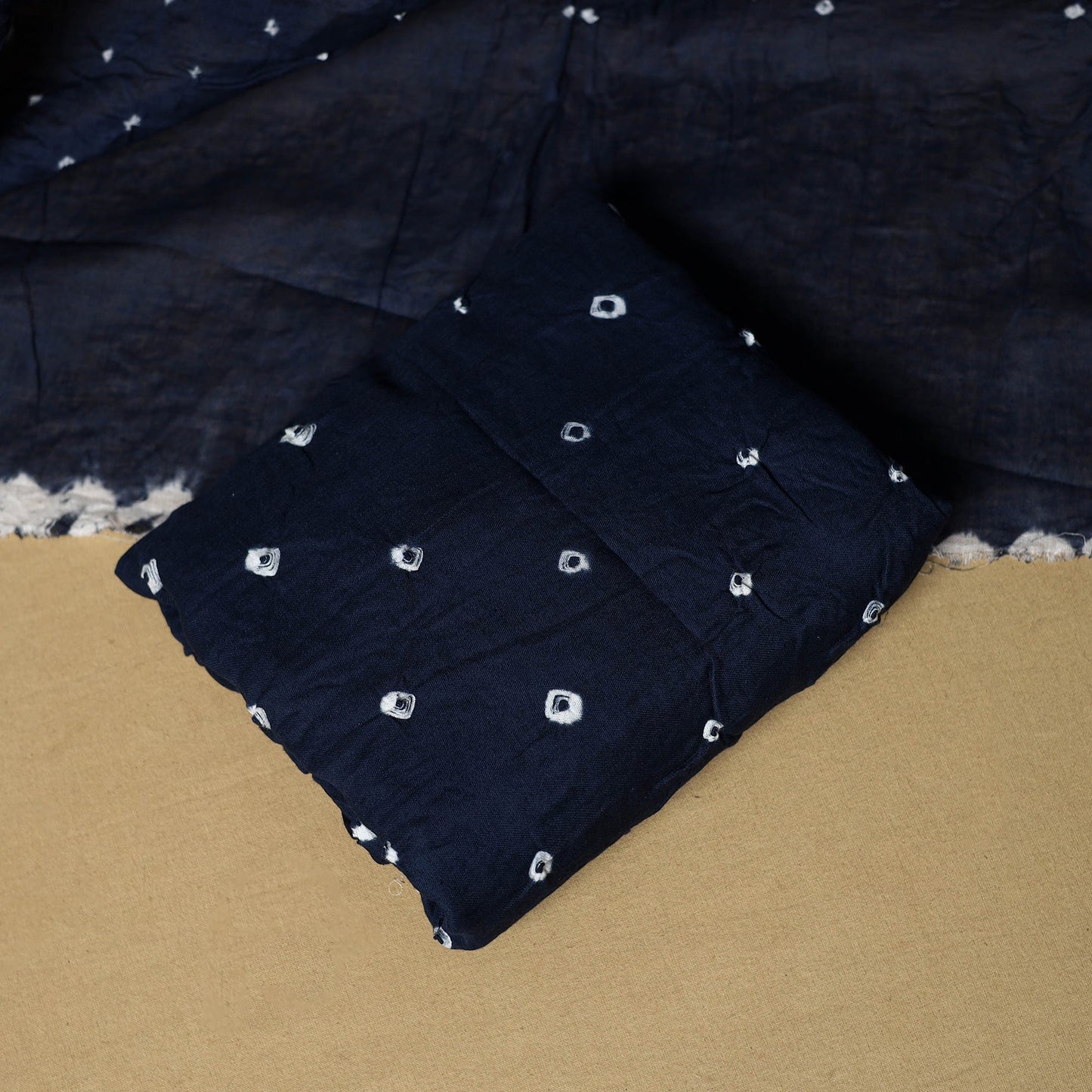 Blue - 3pc kutch tie-dye satin cotton bandhani unstitched