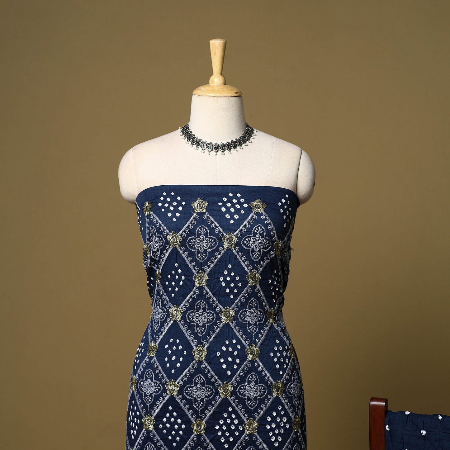 Blue - 3pc kutch tie-dye satin cotton bandhani unstitched