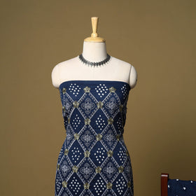 Blue - 3pc kutch tie-dye satin cotton bandhani unstitched