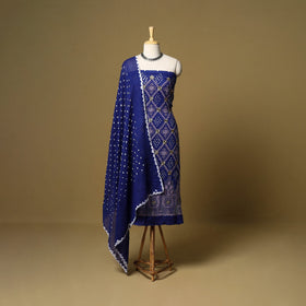 Blue - 3pc kutch tie-dye satin cotton bandhani unstitched