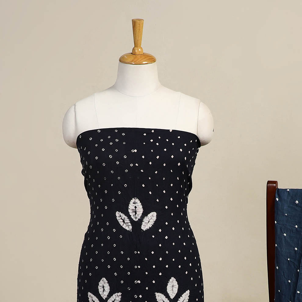 Blue 3pc Kutch Tie-Dye Satin Cotton Bandhani Dress Material