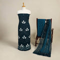 Blue 3pc Kutch Tie-Dye Satin Cotton Bandhani Dress Material