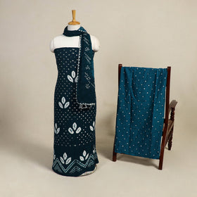 Blue 3pc Kutch Tie-Dye Satin Cotton Bandhani Dress Material