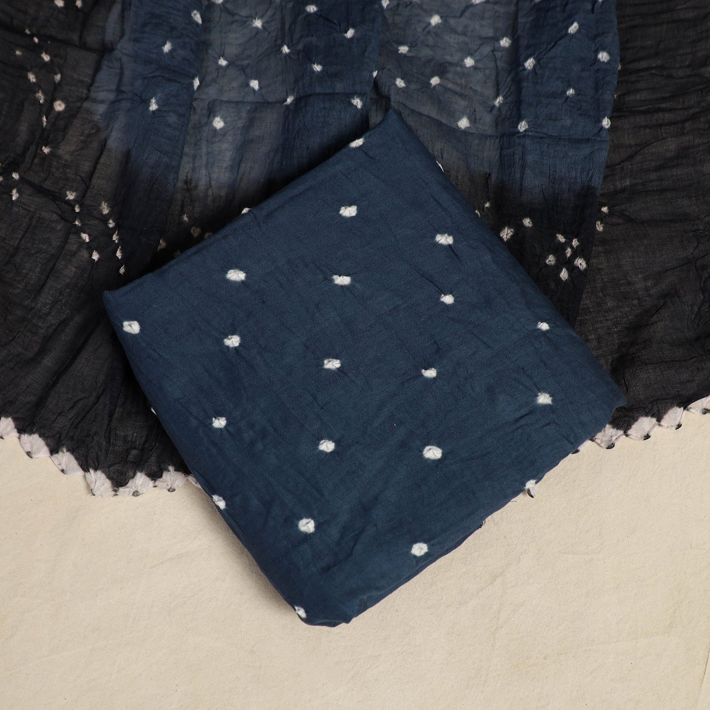 Blue 3pc Kutch Tie-Dye Satin Cotton Bandhani Dress Material