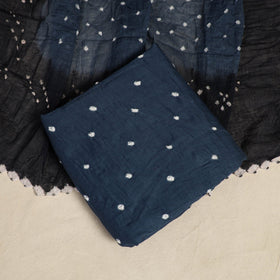 Blue 3pc Kutch Tie-Dye Satin Cotton Bandhani Dress Material