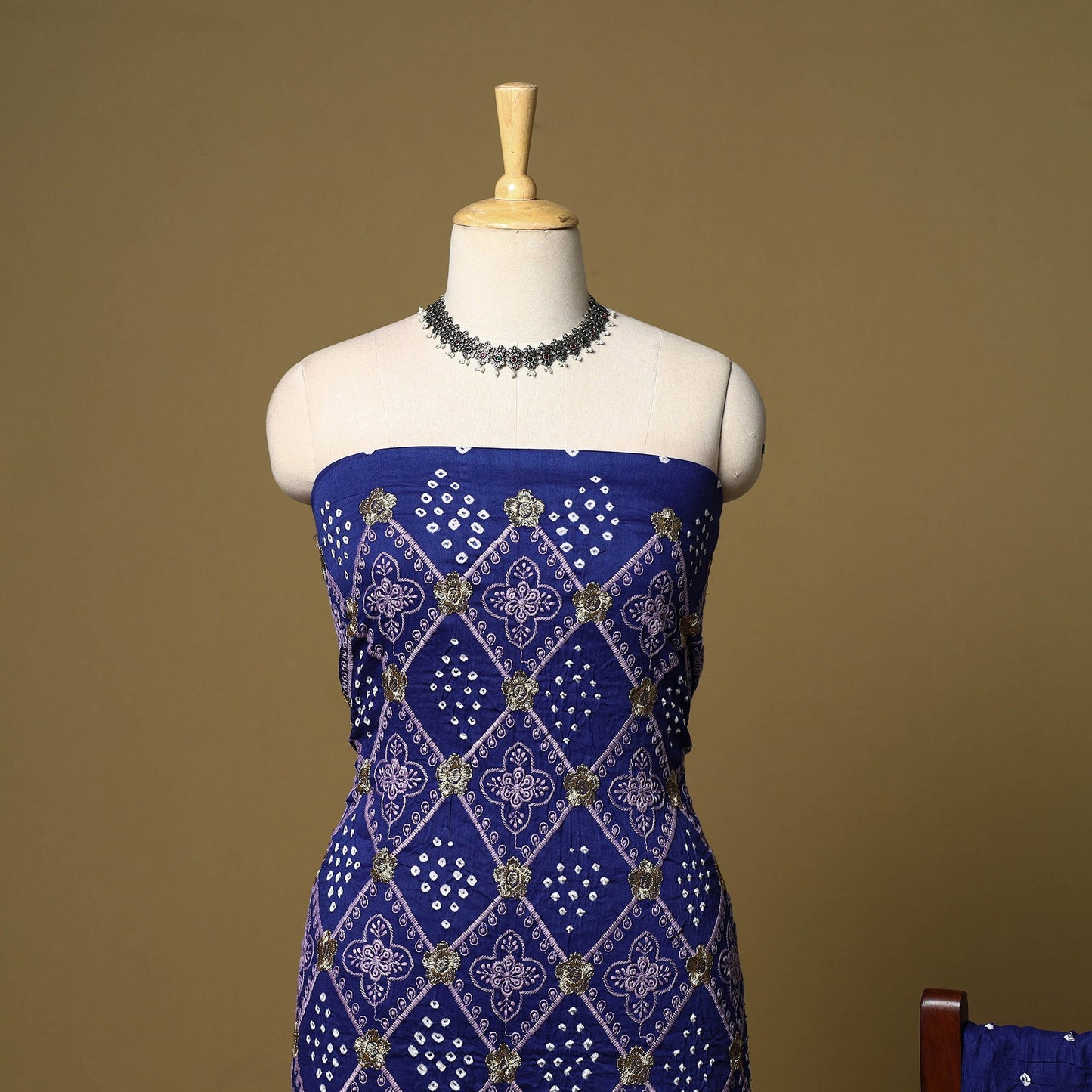 Blue - 3pc kutch tie-dye satin cotton bandhani unstitched