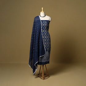 Blue - 3pc kutch tie-dye satin cotton bandhani unstitched