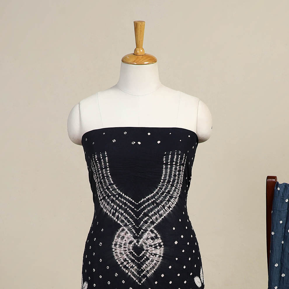 Blue 3pc Kutch Tie-Dye Satin Cotton Bandhani Dress Material