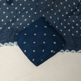 Blue - 3pc kutch tie-dye satin cotton unstitched bandhani