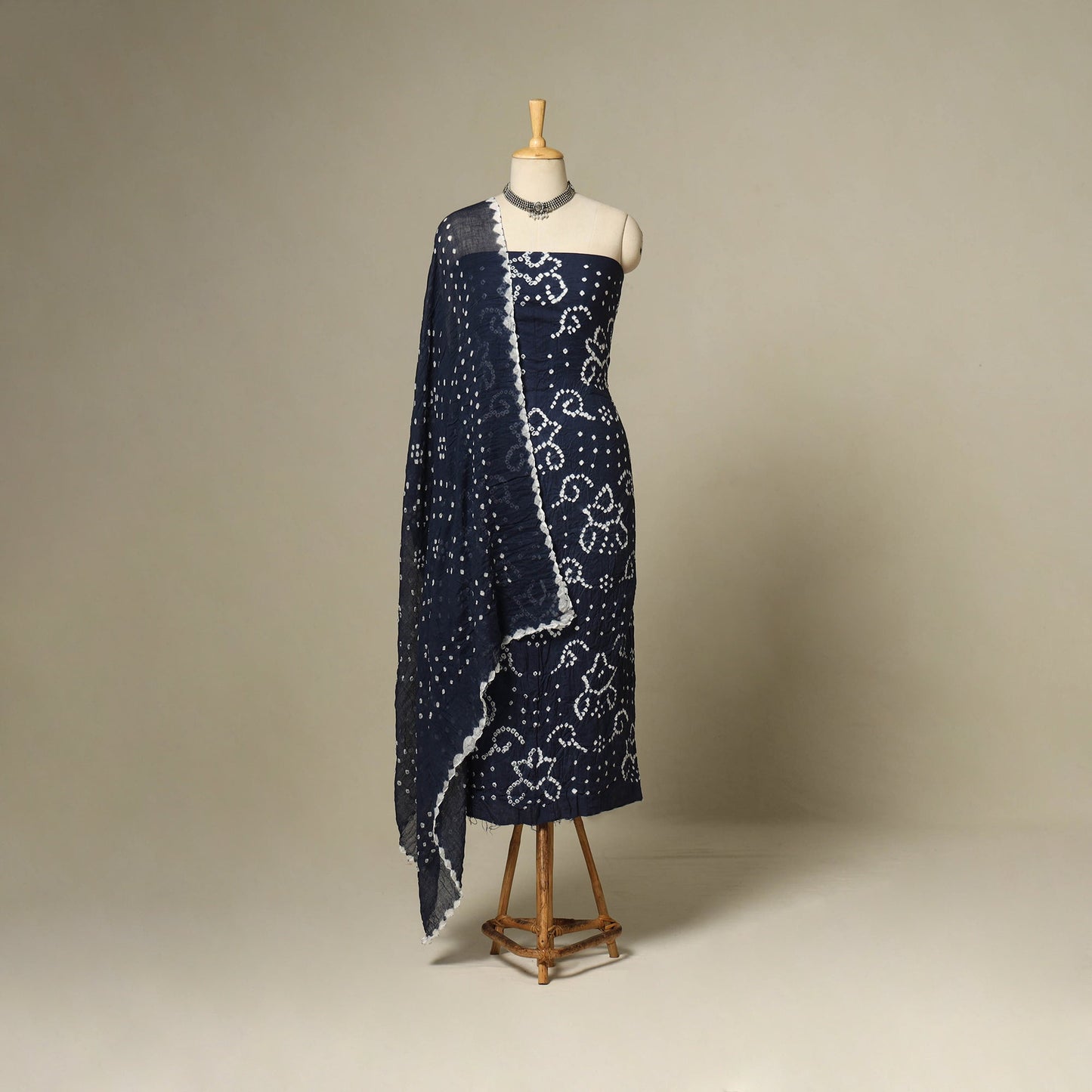 Blue - 3pc kutch tie-dye satin cotton unstitched bandhani