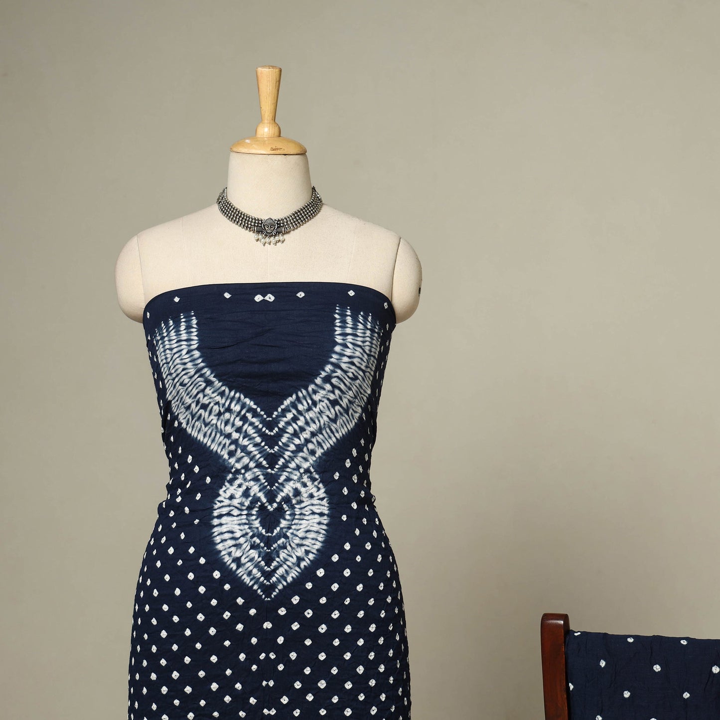 Blue - 3pc kutch tie-dye satin cotton unstitched bandhani