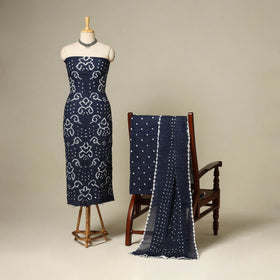 Blue - 3pc kutch tie-dye satin cotton unstitched bandhani