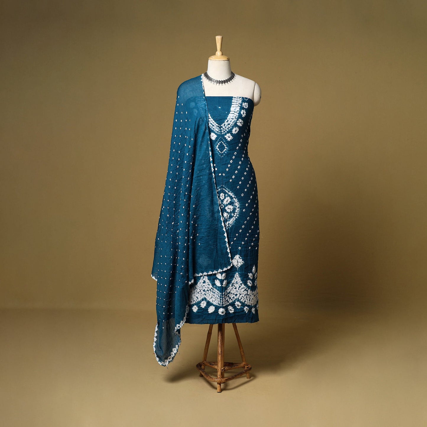 3pc kutch tie-dye satin cotton unstitched bandhani dress