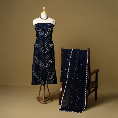 3pc kutch tie-dye satin cotton unstitched bandhani dress