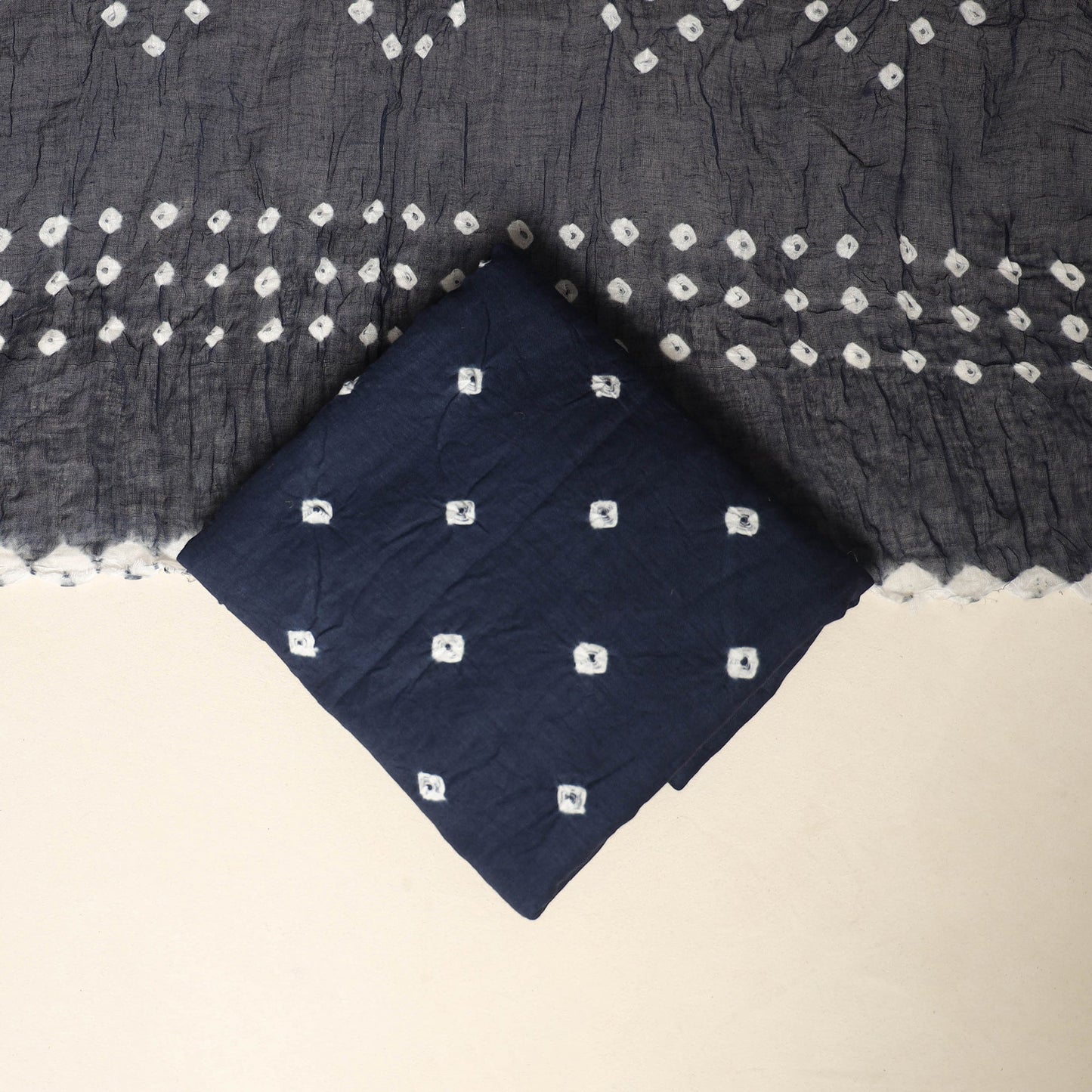 Blue - 3pc kutch tie-dye satin cotton unstitched bandhani