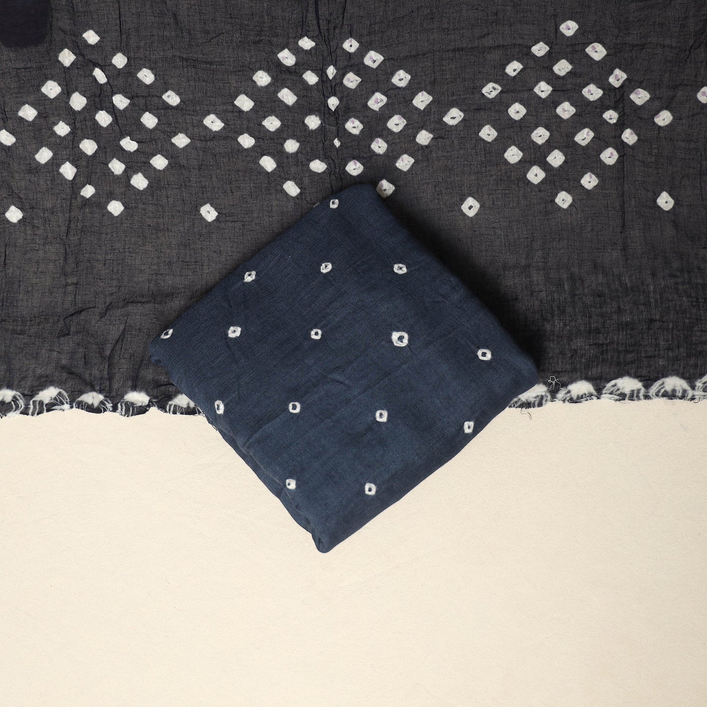 Blue - 3pc kutch tie-dye satin cotton unstitched bandhani