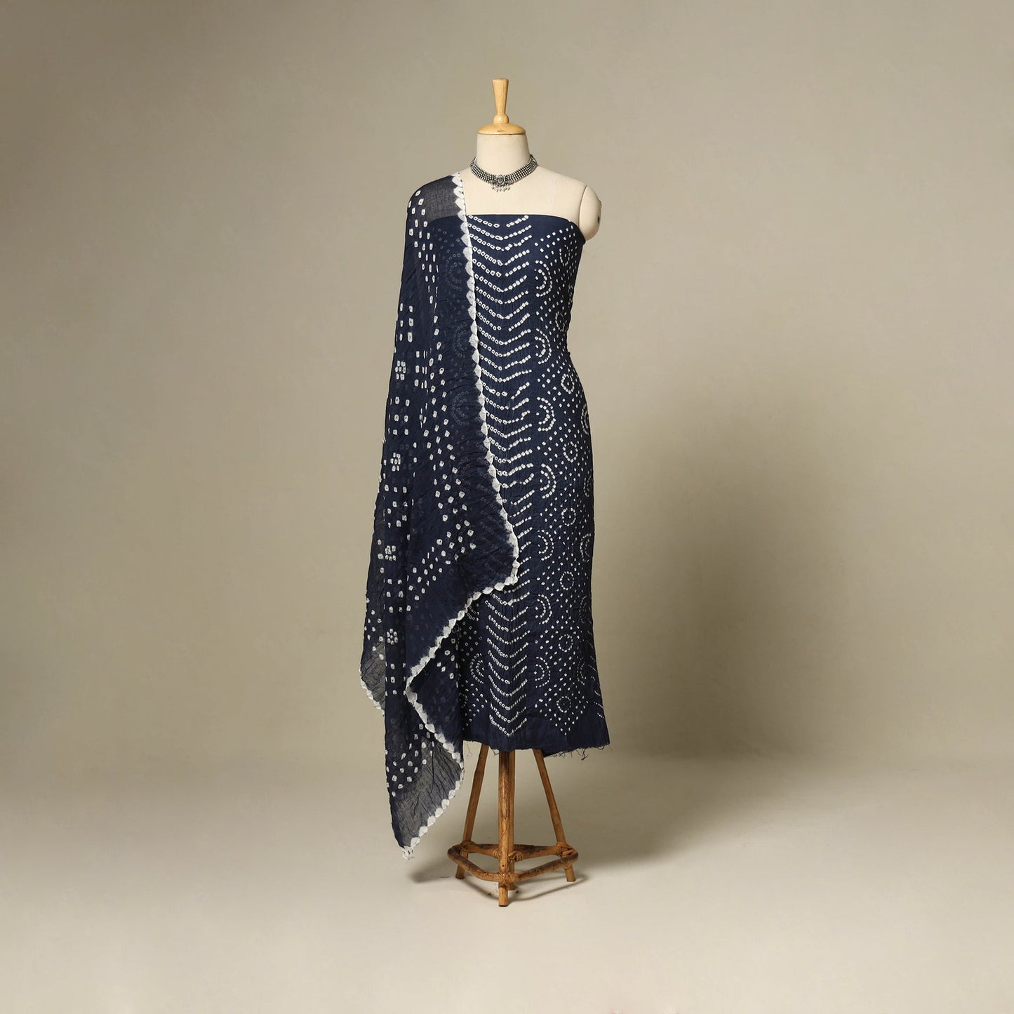 Blue - 3pc kutch tie-dye satin cotton unstitched bandhani