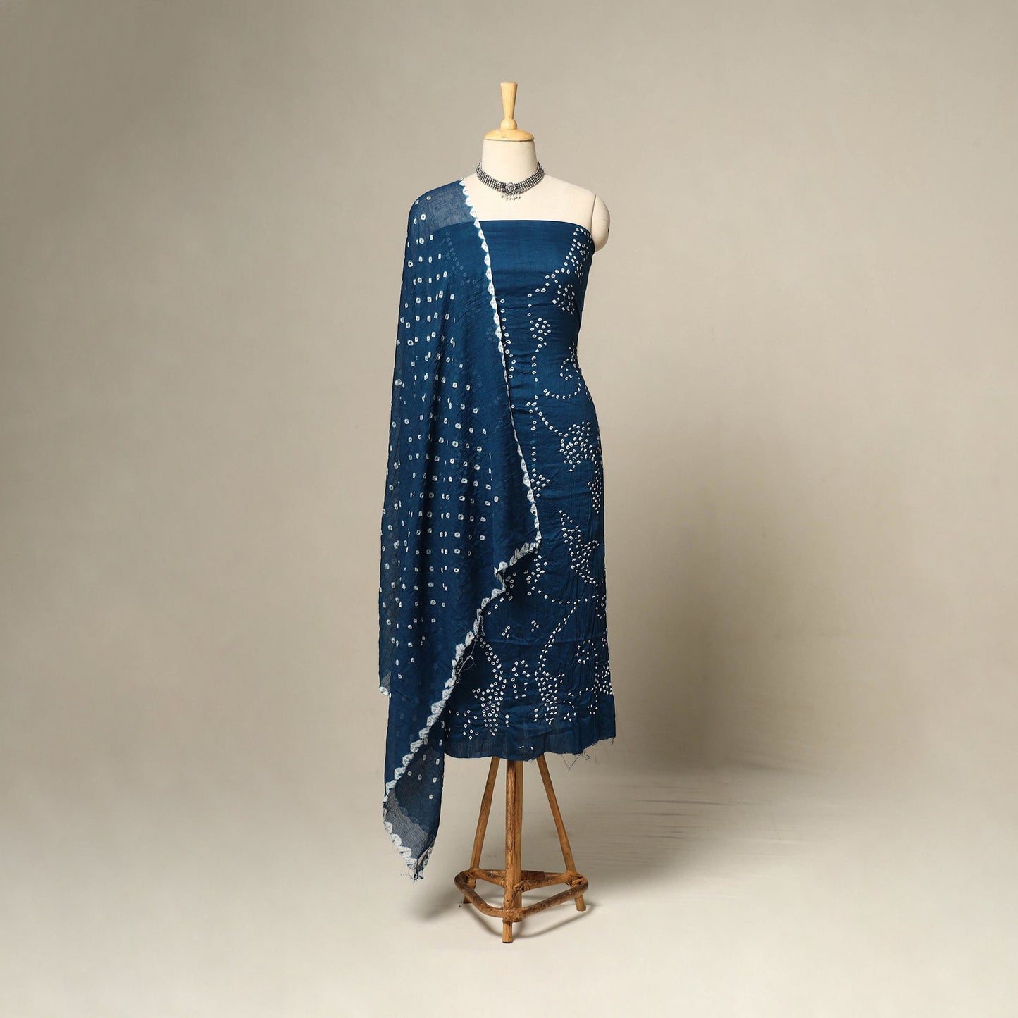 Blue - 3pc kutch tie-dye satin cotton unstitched bandhani