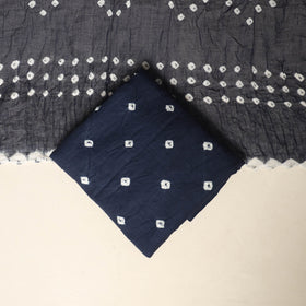 Blue - 3pc kutch tie-dye satin cotton unstitched bandhani