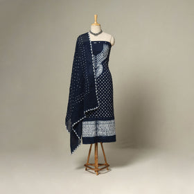 Blue - 3pc kutch tie-dye satin cotton unstitched bandhani