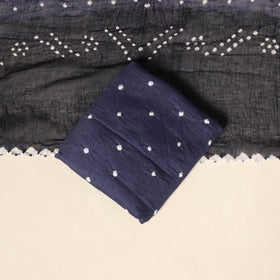 Blue - 3pc kutch tie-dye satin cotton unstitched bandhani