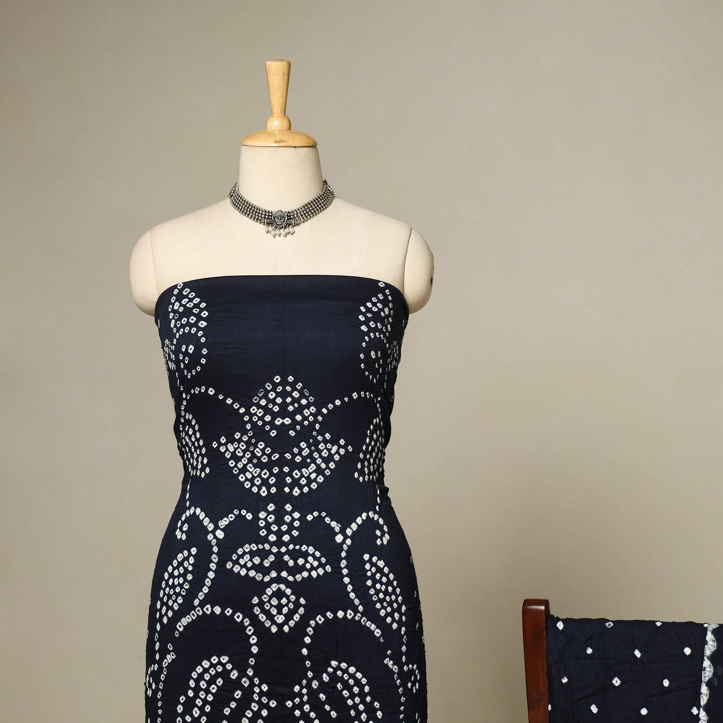 Blue - 3pc kutch tie-dye satin cotton unstitched bandhani