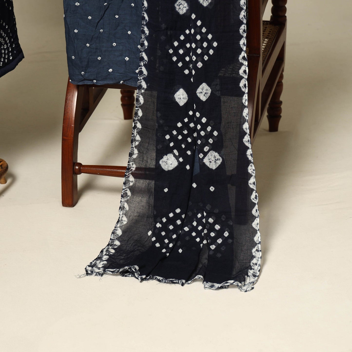 Blue - 3pc kutch tie-dye satin cotton unstitched bandhani