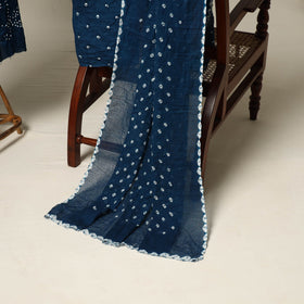 Blue - 3pc kutch tie-dye satin cotton unstitched bandhani