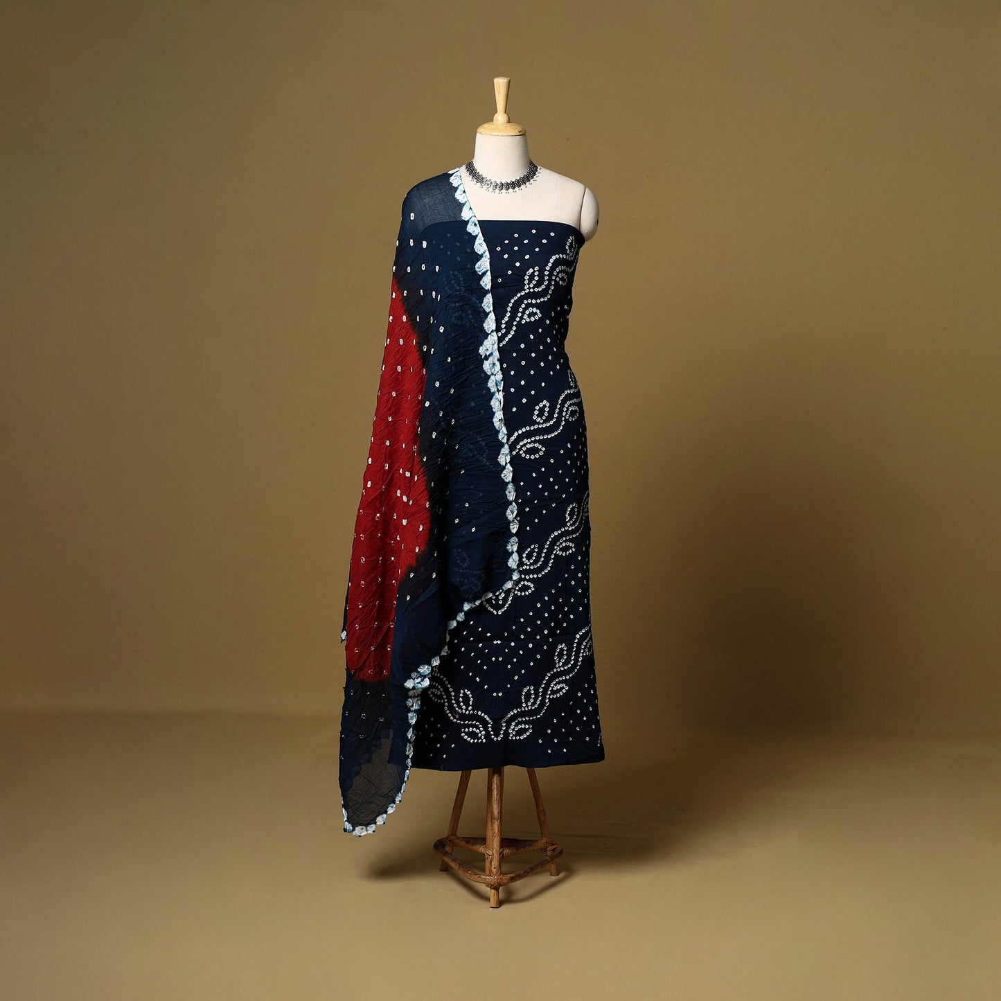 3pc kutch tie-dye satin cotton unstitched bandhani dress