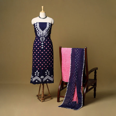 3pc kutch tie-dye satin cotton unstitched bandhani dress