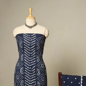 Blue - 3pc kutch tie-dye satin cotton unstitched bandhani