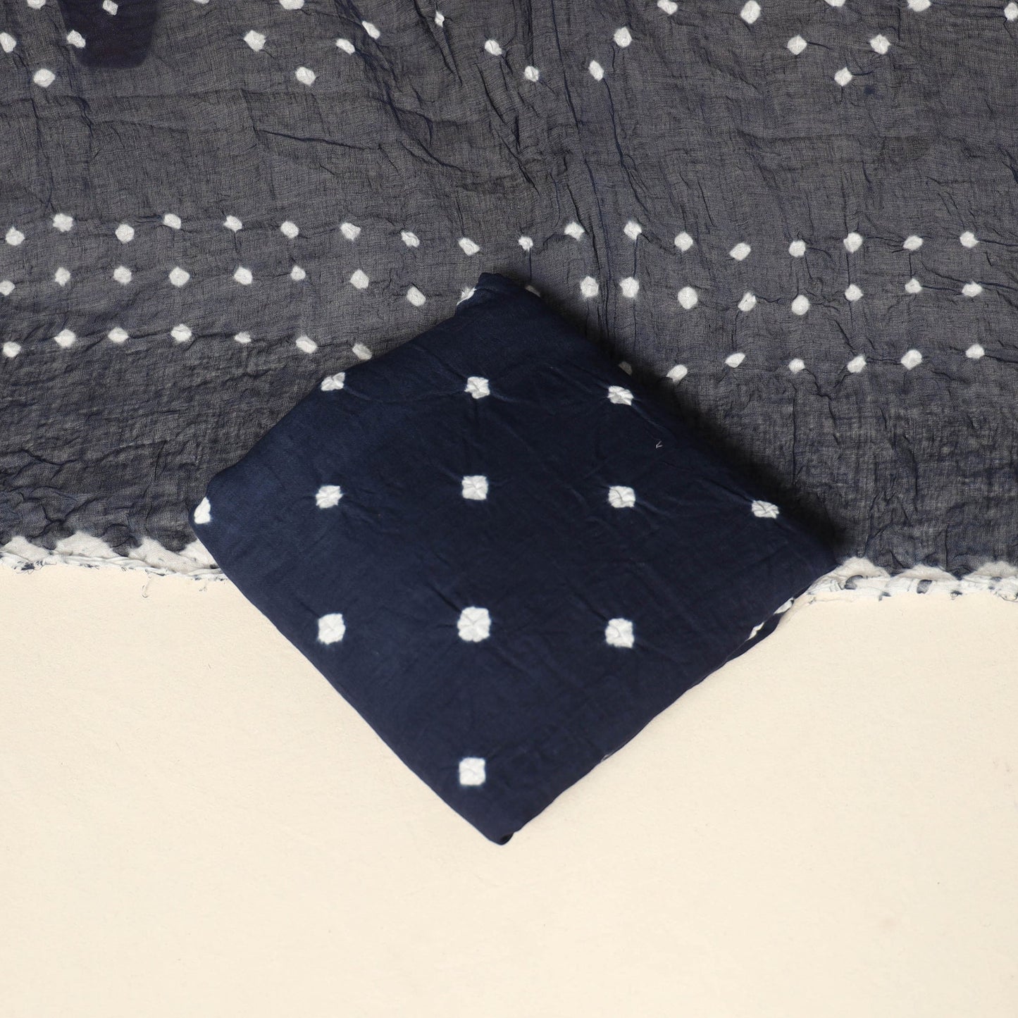 Blue - 3pc kutch tie-dye satin cotton unstitched bandhani