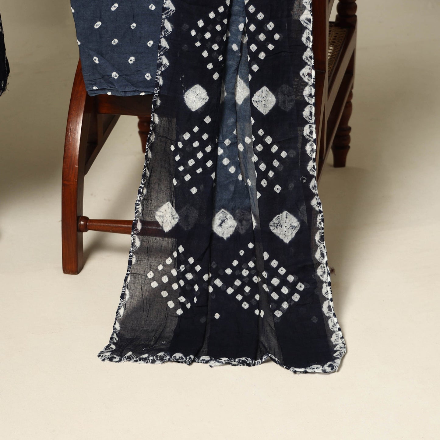 Blue - 3pc kutch tie-dye satin cotton unstitched bandhani