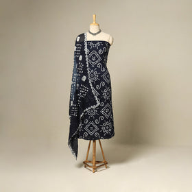 Blue - 3pc kutch tie-dye satin cotton unstitched bandhani