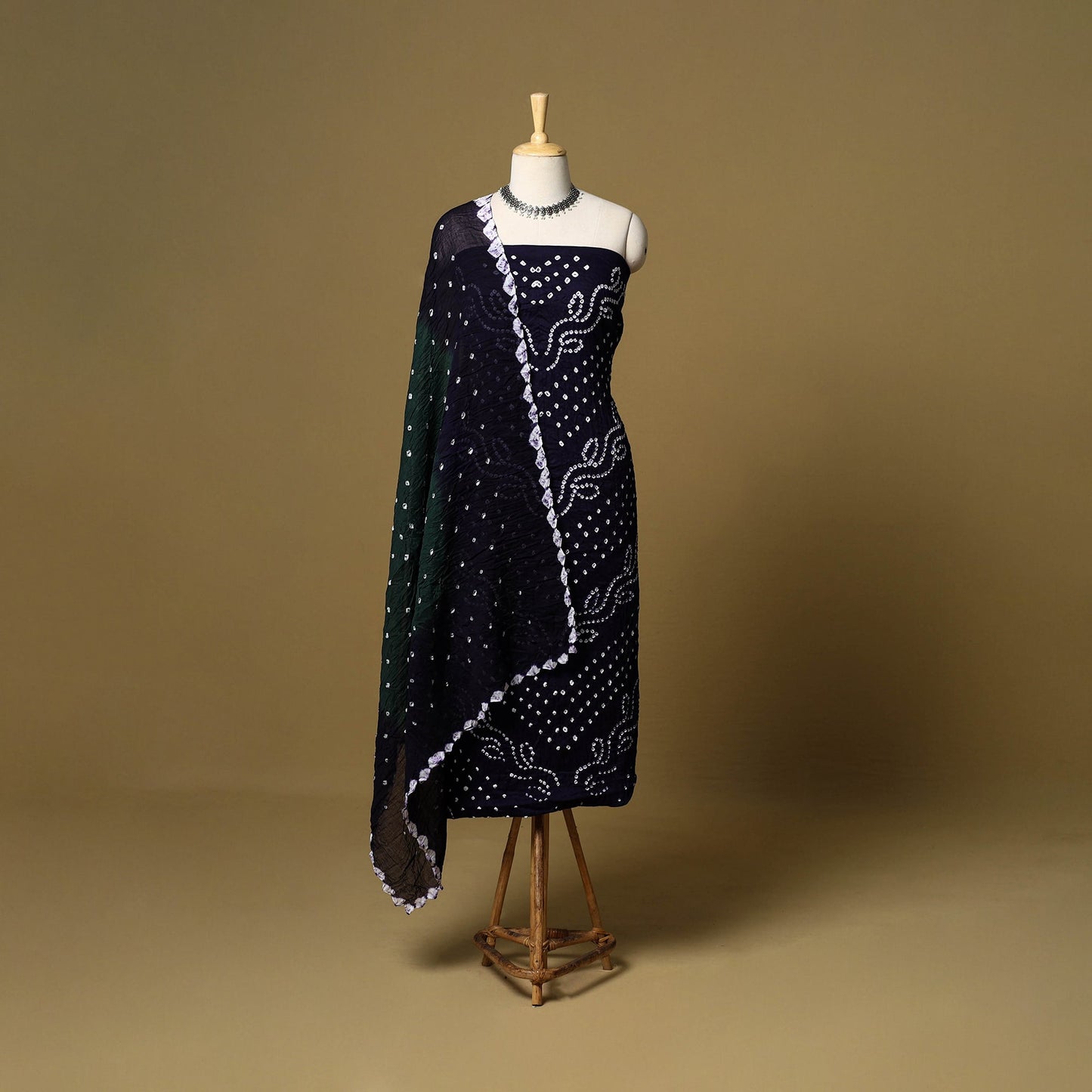 3pc kutch tie-dye satin cotton unstitched bandhani dress