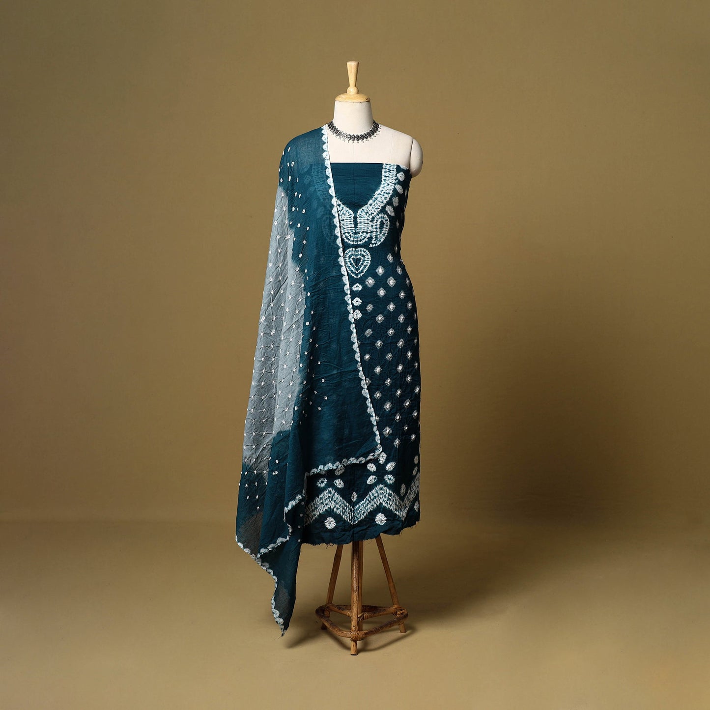 3pc kutch tie-dye satin cotton unstitched bandhani dress