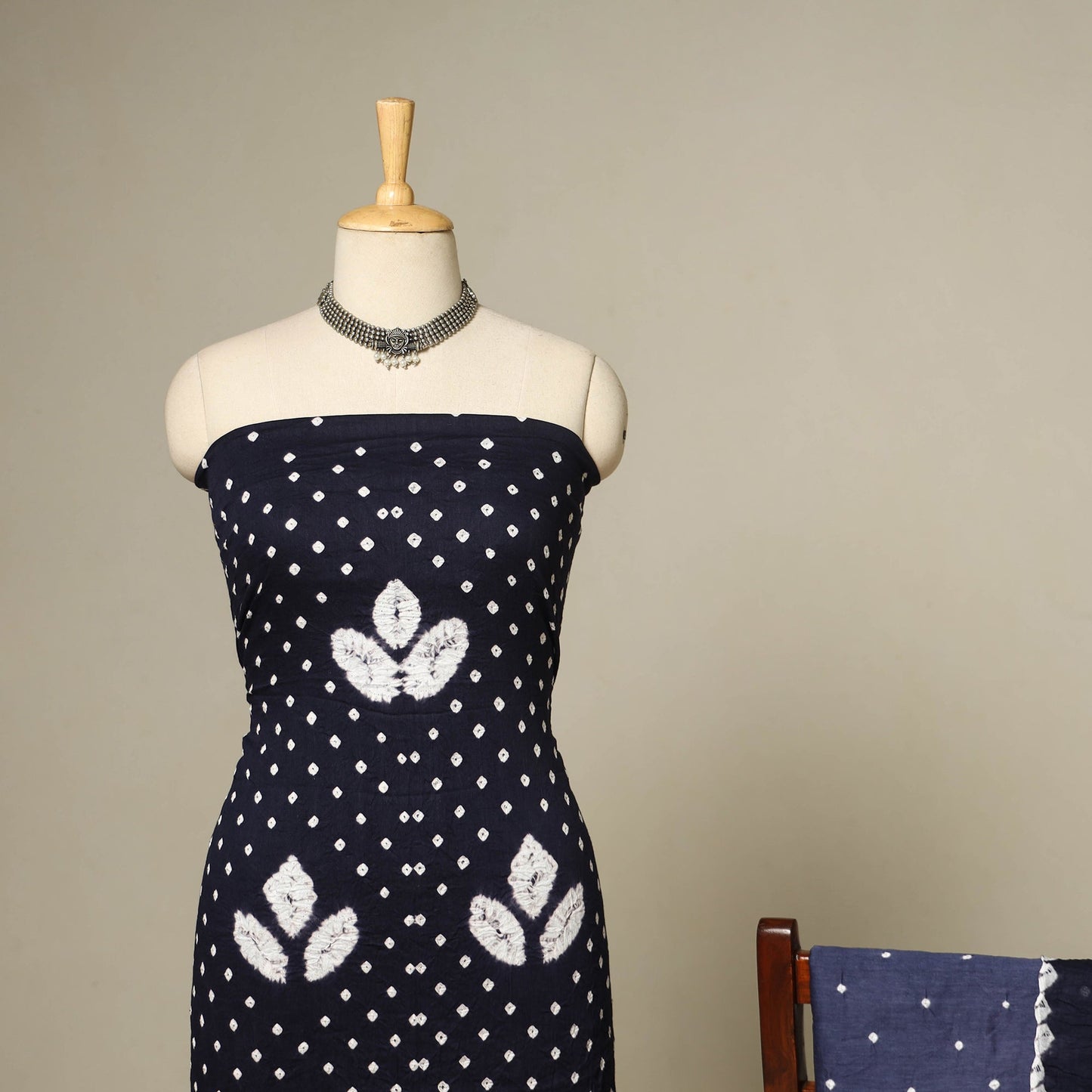 Blue - 3pc kutch tie-dye satin cotton unstitched bandhani