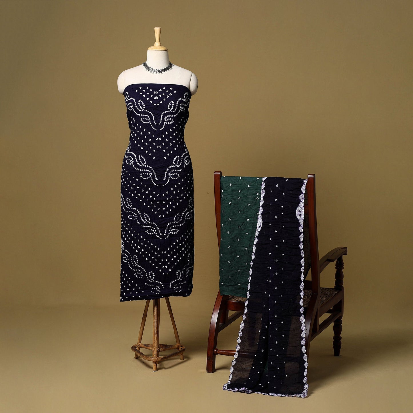 3pc kutch tie-dye satin cotton unstitched bandhani dress