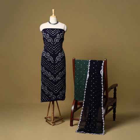 3pc kutch tie-dye satin cotton unstitched bandhani dress