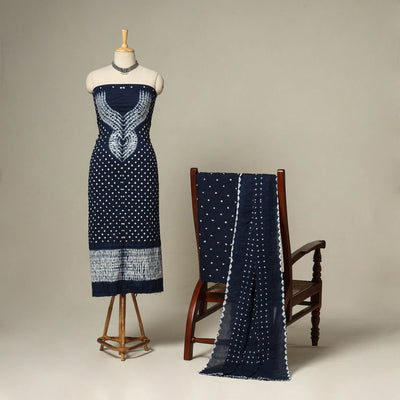 Blue - 3pc kutch tie-dye satin cotton unstitched bandhani