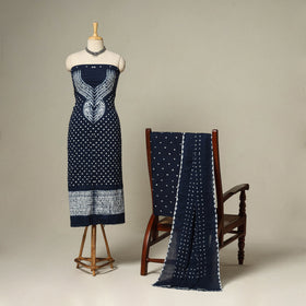 Blue - 3pc kutch tie-dye satin cotton unstitched bandhani