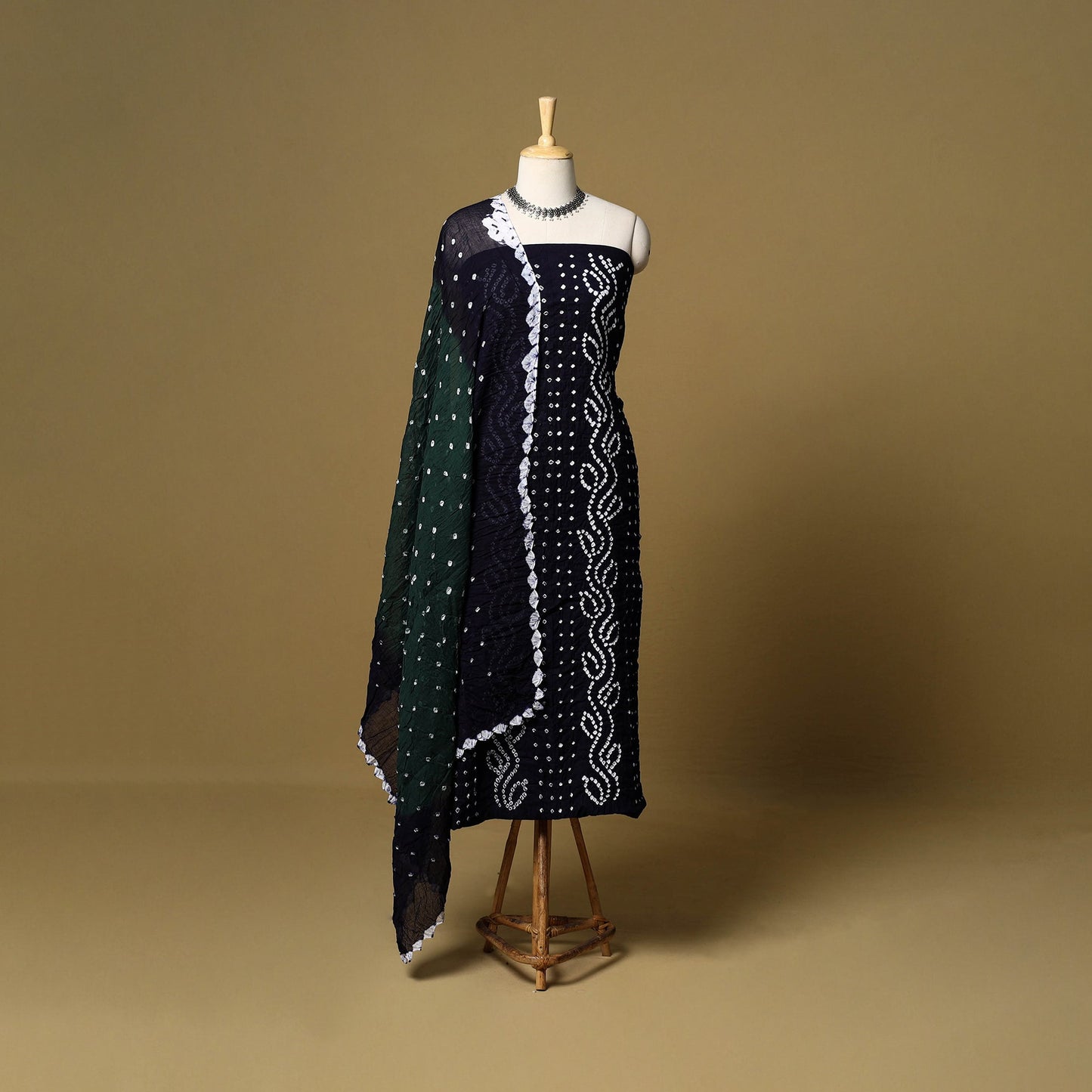 3pc kutch tie-dye satin cotton unstitched bandhani dress