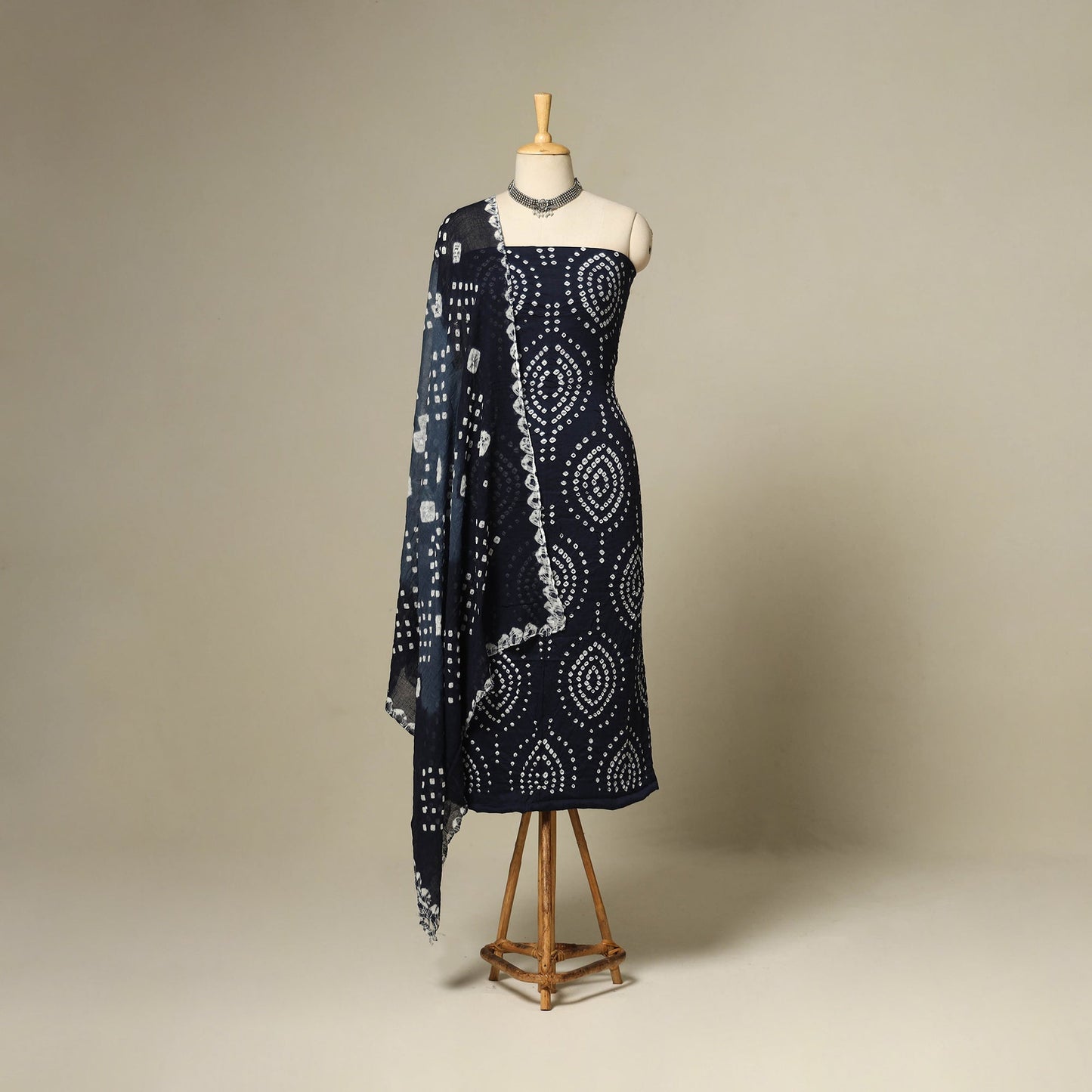 Blue - 3pc kutch tie-dye satin cotton unstitched bandhani