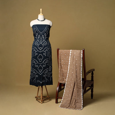 3pc kutch tie-dye satin cotton unstitched bandhani dress