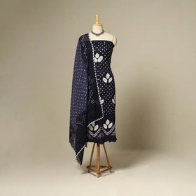 Blue - 3pc kutch tie-dye satin cotton unstitched bandhani