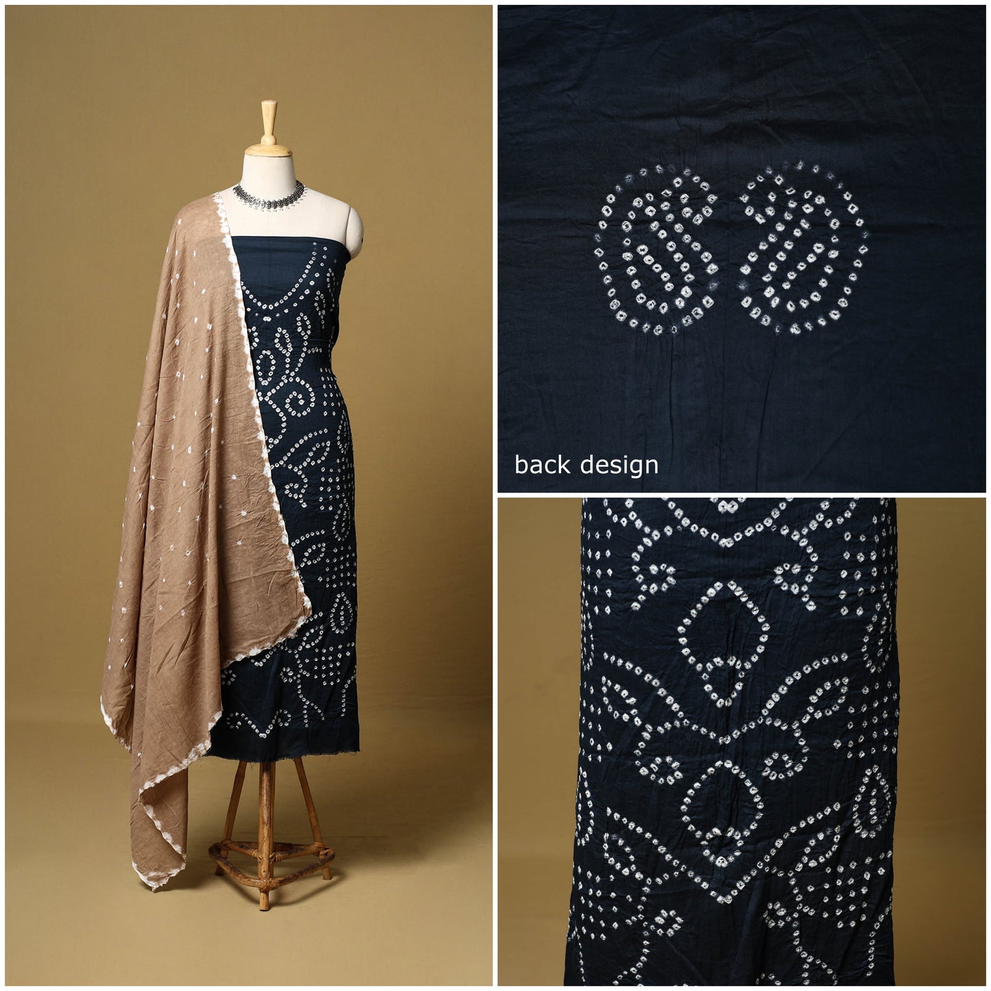 3pc kutch tie-dye satin cotton unstitched bandhani dress