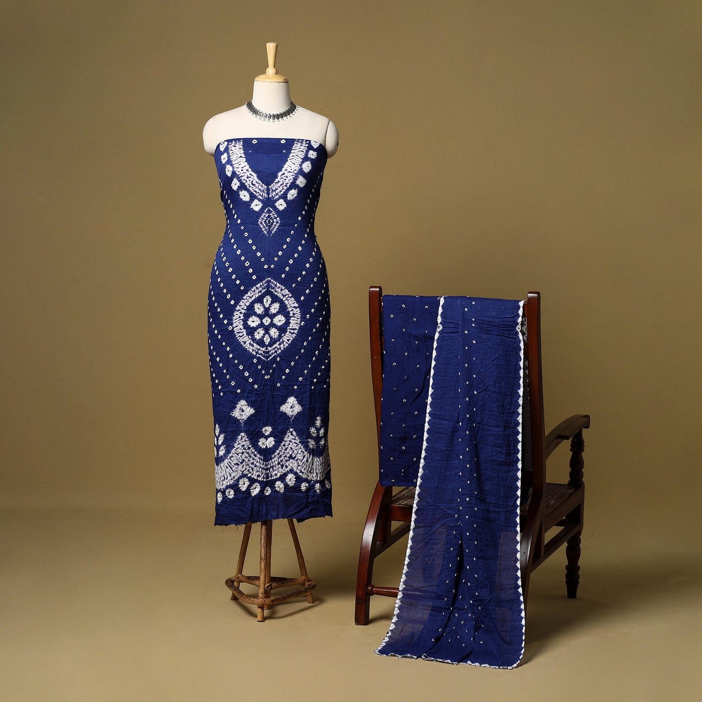 3pc kutch tie-dye satin cotton unstitched bandhani dress